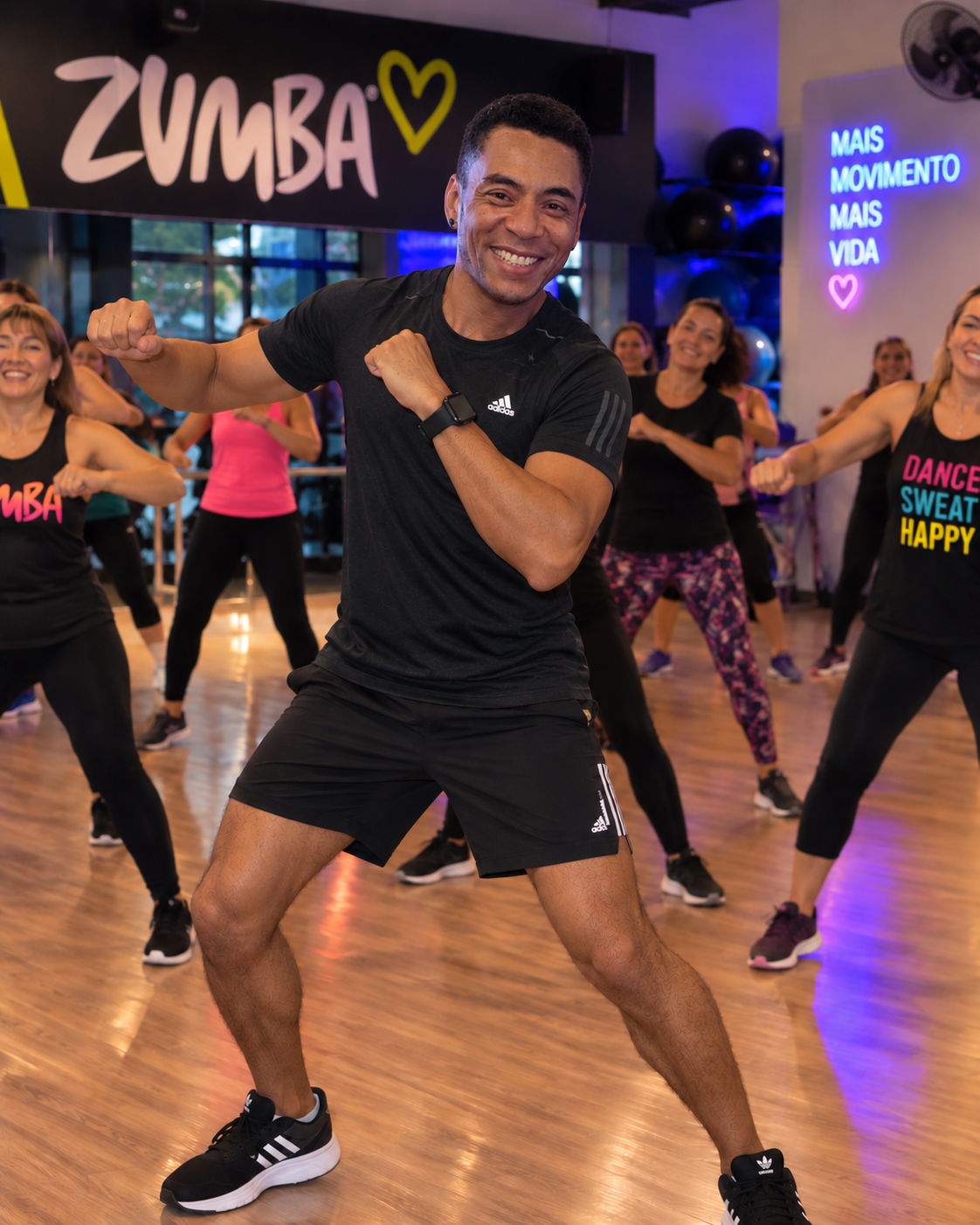 Professor Daniel Pimenta durante aula de Zumba